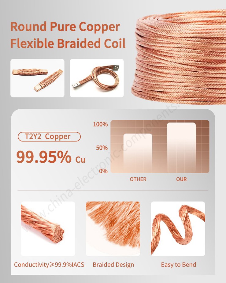 Round Pure Copper Flexible Braided Coil for Flexible Electrical Copper Braided Connectors Round Pure Copper Flexible Braided Coil for Flexible Electrical Copper Braided Connectors